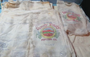 Vintage BURKE'S ROASTY TOASTY POOCORN CO. KS.  Stoffsack Material sehr rustikal - Bild 1 von 3