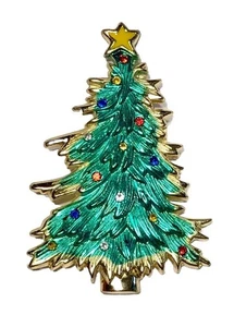 Habitat for Humanity Christmas Tree Brooch Enameled Crystal Rhinestones Pin 2.5” - Picture 1 of 7