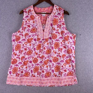 Sigrid Olsen Shirt Women’s XL Pink Floral Embroidered Side Slit Beachy Tropical - Picture 1 of 9