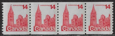Canada Coil Stamps — Strip of 4 — 1978, Parliament Houses #730i MNH Ref. 1906 - Image 1 of 2