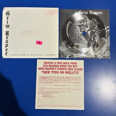 GRIM REAPER See You In Hell PROMO Flexi-disc w/ Envelope, Coupon RCA/Ebony Metal - Image 1 of 4