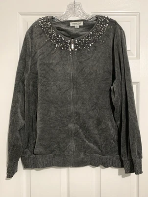 Coldwater Creek куртка женщин XL серый бархат молнии жемчуг бисером тихий роскошь - Изображение 1 из 4