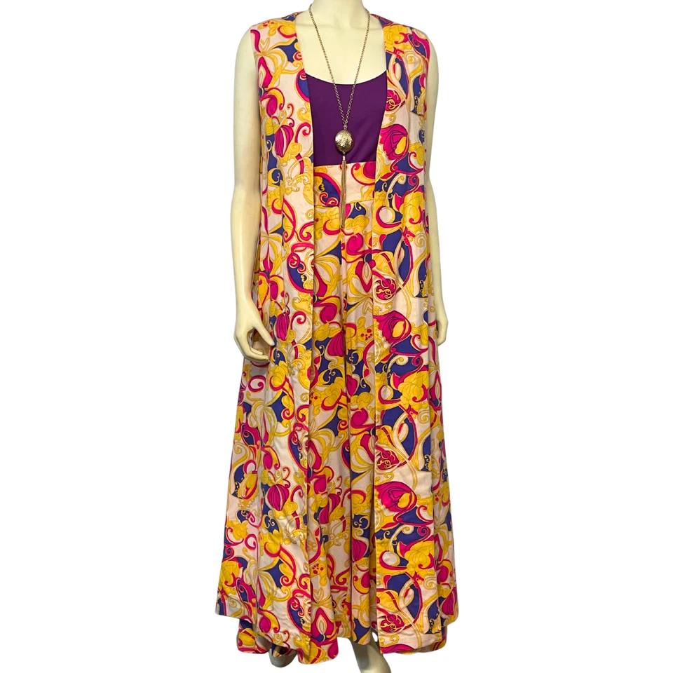 Винтажный 70-х уникальный ручной работы Duster жилет и Palazzo брюки комплект психоделический пейсли - Изображение 1 из 4