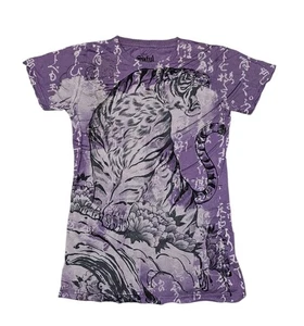 Sinful Affliction lila Tiger Damen kurzärmliges Y2K Shirt Gr. Large gebraucht, in einwandfreiem Zustand - Bild 1 von 6