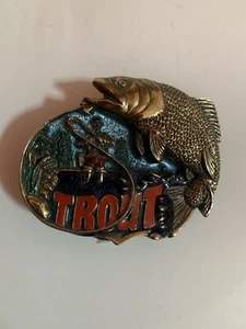 Vintage 1982 TROUT FISHING COMMEMORATIVE BELT BUCKLE  SN H533 - Picture 1 of 3