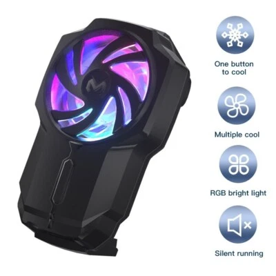 Gaming Mobile Phone Cooling Fan Clamp USB Rechargeable Gamepad Cooler RGB LEDs - Image 1 of 4