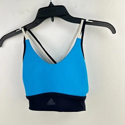Sujetador deportivo pequeño Adidas para mujer All Me ilimitado azul con tiras ropa deportiva espalda cruzada Foto 1 de 4