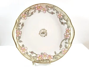 Plato para servir pasteles vintage con mango de nipón rosa floral elevado acento dorado y adornos - Imagen 1 de 12