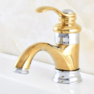 Gold Chrome Brass Hot/Cold Single Hole Sink Water Tap Wash Basin Faucet  anf304 - Picture 1 of 9