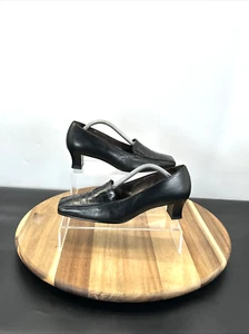 Gabor Women Court Shoes UK Size 5.5 G EU 38.5 Black Leather Cone Heel Slip On - Picture 1 of 9