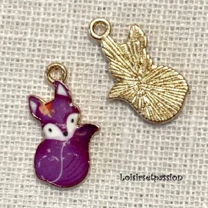 Lot de 2 - CHARM BRELOQUE PENDENTIF, PETIT RENARD VIOLINE, ÉMAILLÉ doré - 165 - Picture 1 of 1