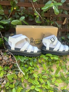 Dr. Martens Blaire Slides Buckle Platform Sandals White Black Womens Size 7 US - Picture 1 of 9