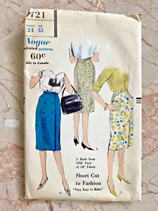 Vogue 9721, 50s Skirt, Waist 24/Hip 33, Vintage Sewing Pattern, Cut & COMPLETE - Picture 1 of 2