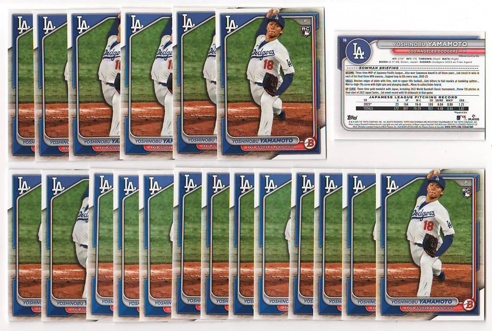 x25 Yoshinobu Yamamoto 2024 Bowman 棒球 #36 新秀卡 RC 批量/套装道奇队!! — 第 1/1 张图片