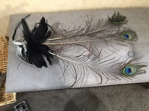 Venetian Masquerade Ball Half Mask With Beautiful Peacock Feather Effect - Picture 1 of 8