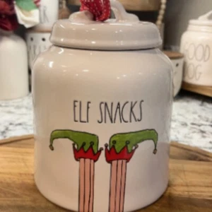 Rae Dunn White Ceramic Elf Snacks Christmas Cookie Jar Canister - Picture 1 of 5