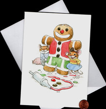 HTF VINTAGE Mice Gingerbread Man Cookie WALLACE TRIPP - Christmas Greeting Card