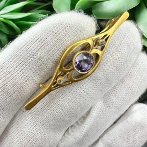 Antique 1940s russian SILVER 875 brooch vtg Artificial ALEXANDRITE gold plated - Picture 1 of 19