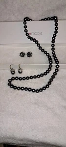 Black Pearl Neaklace And 2 Pairs Of Earrings From Macy's - Picture 1 of 10