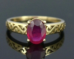 14K Solid Yellow Gold Natural Ruby Gemstone July Birthstone Engagement Ring - Picture 1 of 3