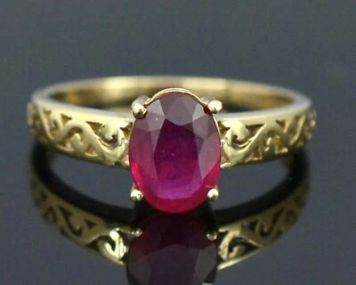 Anillo de compromiso de oro amarillo macizo de 14 quilates con piedras preciosas de rubí natural piedra de nacimiento de julio Foto 1 de 3