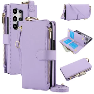 For Samsung Galaxy S25 Ultra PU Leather Cards Holder Wallet Purse Case +Strap - Picture 1 of 42