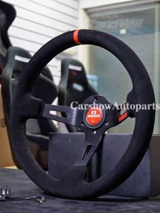 MOMO fullspeed 350mm 14' Suede Leather Deep Cone 90mm RacingSport Steering Wheel - Picture 1 of 7