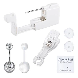 Belly Button Piercing Kit with Piercing , Stainless Steel & Plastic Rings, 13g N - Picture 1 of 7