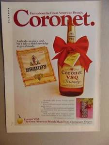 1974 For the Holidays CORONET VSQ BRANDY Bottle Bow vintage art print ad - Picture 1 of 1