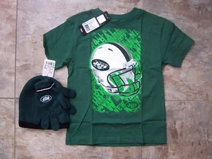 Neu mit Etikett Football New York Jets NFL Beanie Mütze Handschuhe Set, Shirt Posten JUNGEN - Bild 1 von 1