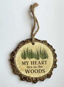 P Graham Dunn Round Wood Hanging Sign "My Heart Lies in the Woods" Trees  - Picture 1 of 6