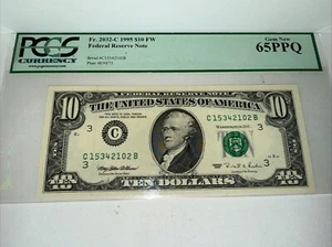 PCGS FR. 2032-C 1995 $10 FW Federal Reserve Note Gem New 65PPQ - Picture 1 of 2