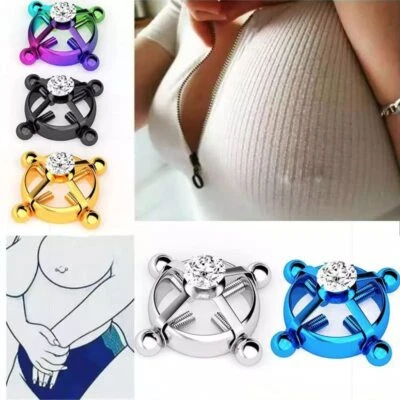 2Pcs Stainless Steel Non-Piercing Nipple Rings Adjustable Pressure Body Jewelry - Image 1 of 4