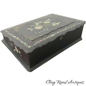 victorian paper mache lap desk shell inlay ornate ebonized document box 1880 - Picture 1 of 22