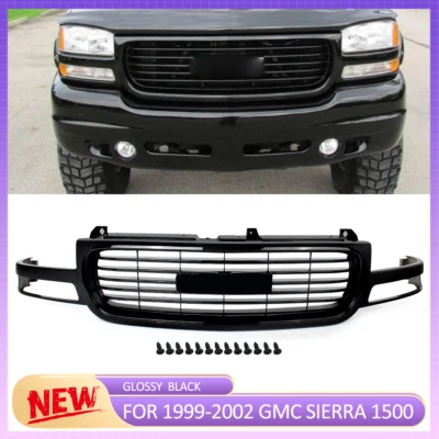Gloss Black Front Upper Grill Grille Assembly For 1999-2002 GMC Sierra 1500 2500 Foto 1 de 4