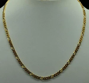 STERLING SILVER GOLD PLATED FIGARO CHAIN NECKLACE 30" 3.5mm #E511 - Picture 1 of 4