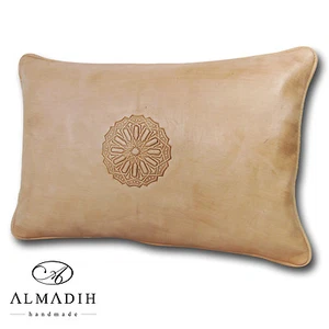 ALMADIH XL Lederkissen 50x35 cm Leder Kissen Dekokissen Sofakissen creme weiß - Bild 1 von 4