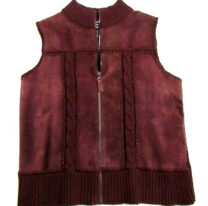 Suede Front Sweater Vest Womens Sz M Burgundy Zip Designers Studio Originals Y2K - Picture 1 of 4