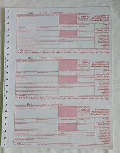 1099-A 2024 IRS Tax Form single sheet set for 3 borrowers, carbonless 3pt 3UP - Picture 1 of 1