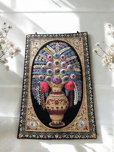 Tapiz Joya Zardozi Cachemira Hecho a Mano 5'x3' Panel Colgante de Pared Tradicional Dec - Imagen 1 de 4