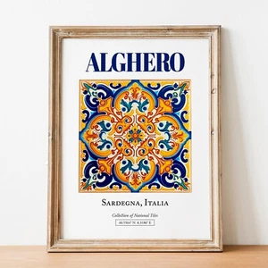 Alghero Tile Print | Sardinian Folk Tile Pattern Wall Art - Picture 1 of 11