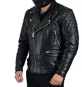 Chaquetas de cuero para motociclista blindadas negras clásicas diamantes doble revestimiento - Imagen 1 de 16