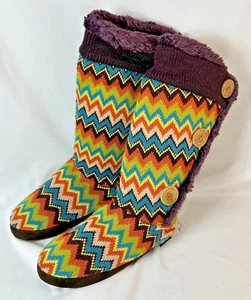 Mukluks Tall Slipper Boots Women's Size 7/ 7.5 Colorful Chevron Faux Fur WPL6134 - Picture 1 of 12