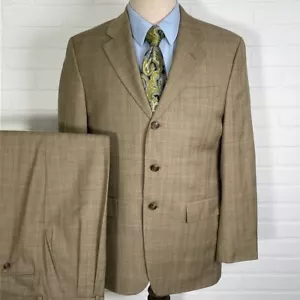CHAPS Suit Men 41 32W 29.5L Tan Wool Glen Plaid 3 Button Classic Career Canada - Picture 1 of 20