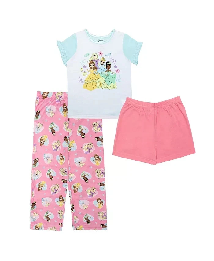 Disney Princess Girl's Pink Shorts Pants T-shirt Pajama 3-Piece Set Size 8