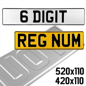 Standard White, Short Yellow 420mm Pressed Number Plates Metal REG UK Road Legal - Picture 1 of 4