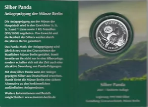 BERLIN Médaille Argent 1 Once Panda 2021 - Picture 1 of 1