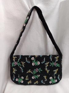 Vtg Lord & Taylor Beaded Handbag Purse Black & Floral - Picture 1 of 14