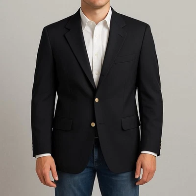 Винтажный шерстяной блейзер Lands' End мужской 42R черный герб Святого Георгия золотые пуговицы хвостовика - Изображение 1 из 4