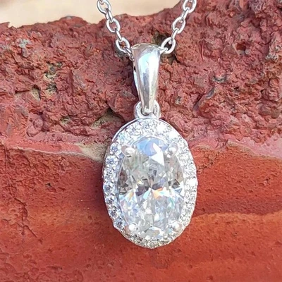 Colgante de diamantes tratados blancos de 3 quilates forma ovalada ¡Certificado VVS1/F! Regalo Navidad Foto 1 de 4